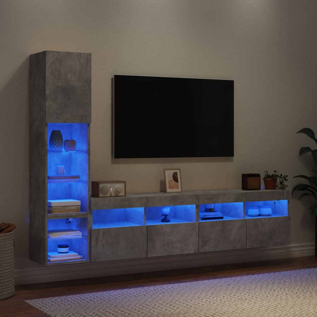 Mobili Tv A Muro Con Led 4Pz Legno Multistrato
