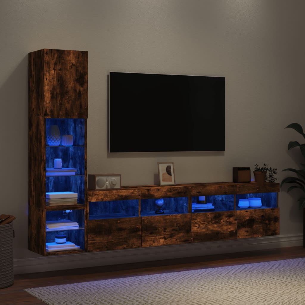 Mobili Tv A Muro Con Led 4Pz Legno Multistrato