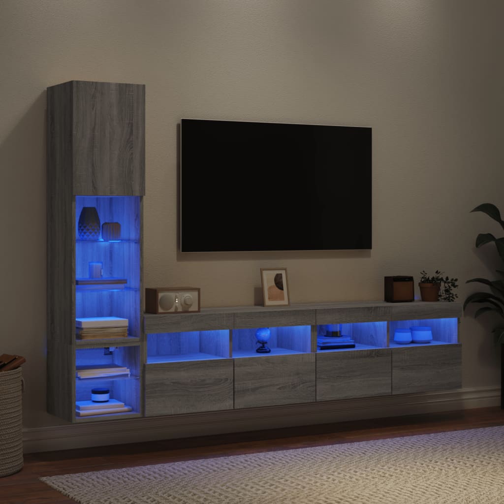 Mobili Tv A Muro Con Led 4Pz Legno Multistrato