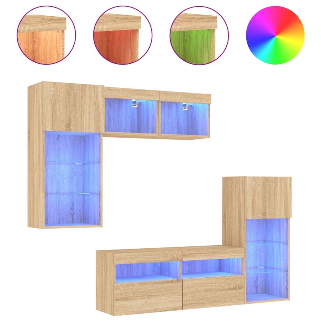 Mobili Tv A Muro Con Led 5Pz Legno Multistrato