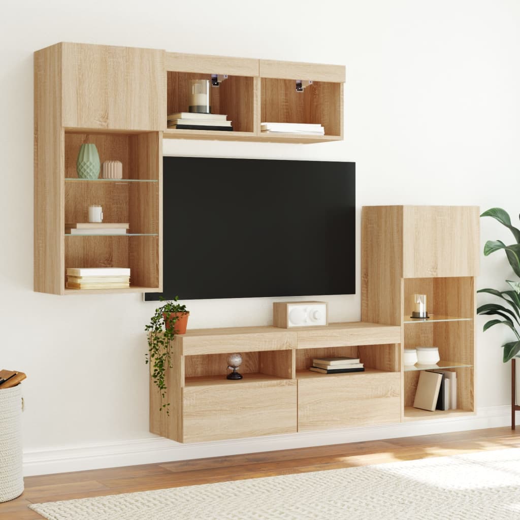 Mobili Tv A Muro Con Led 5Pz Legno Multistrato