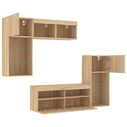 Mobili Tv A Muro Con Led 5Pz Legno Multistrato