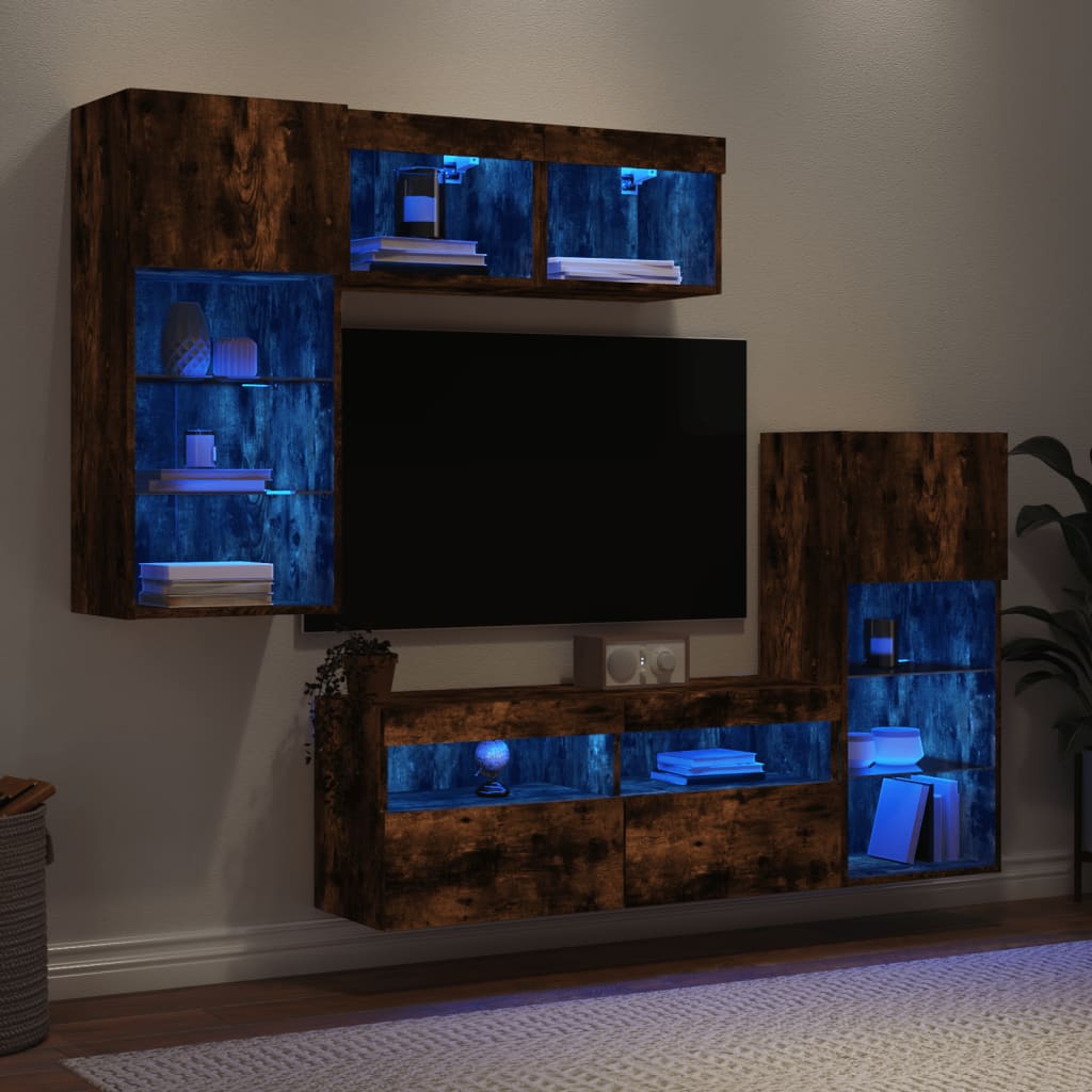 Mobili Tv A Muro Con Led 5Pz Legno Multistrato