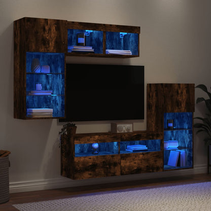 Mobili Tv A Muro Con Led 5Pz Legno Multistrato