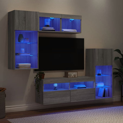 Mobili Tv A Muro Con Led 5Pz Legno Multistrato