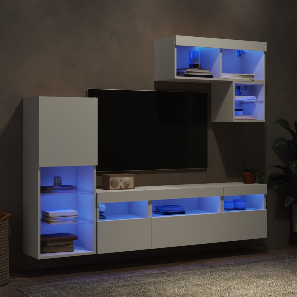 Mobili Tv A Muro Con Led 6Pz In Legno Multistrato