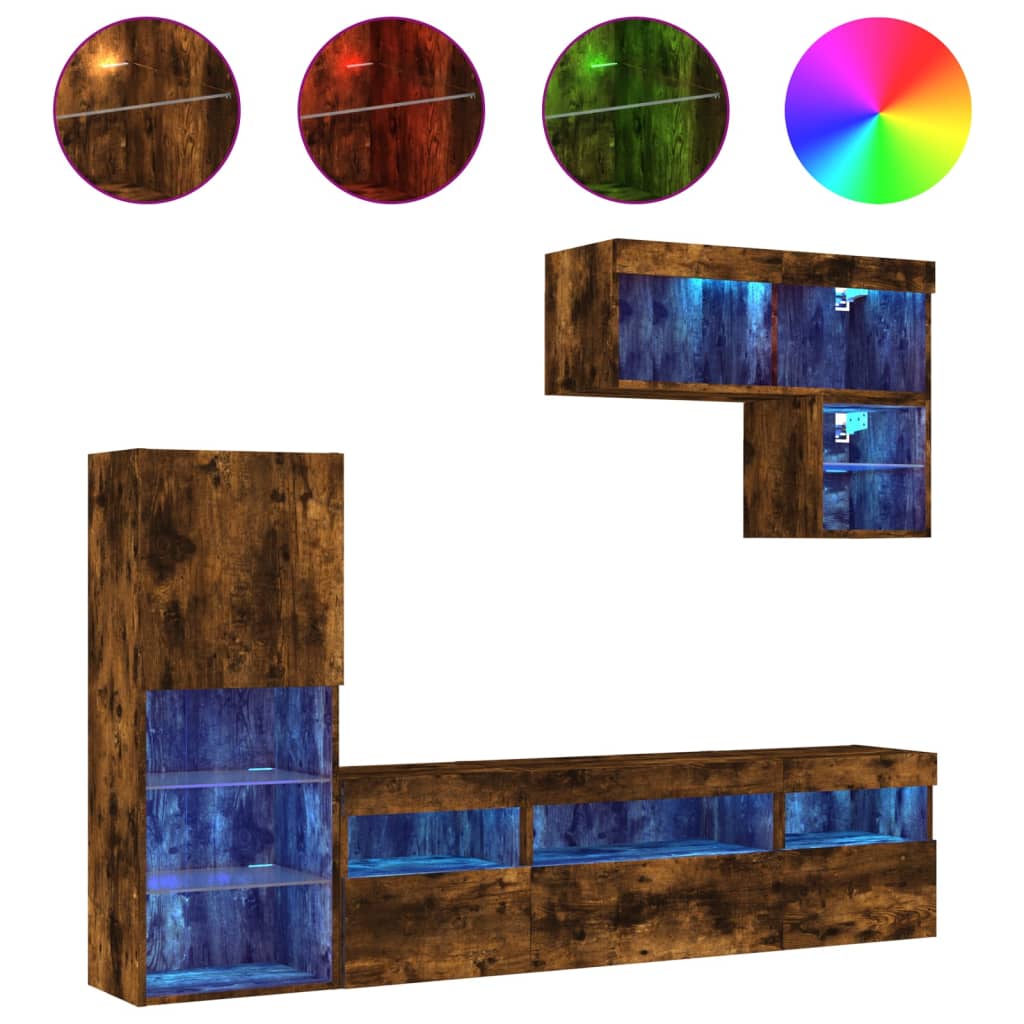 Mobili Tv A Muro Con Led 6Pz In Legno Multistrato