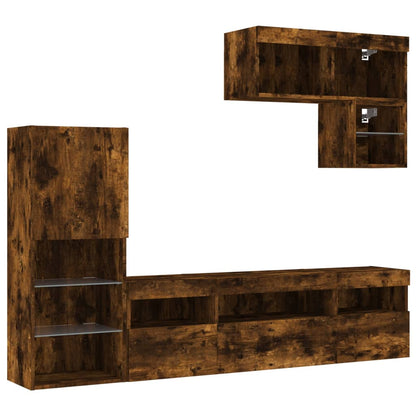 Mobili Tv A Muro Con Led 6Pz In Legno Multistrato