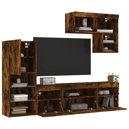 Mobili Tv A Muro Con Led 6Pz In Legno Multistrato