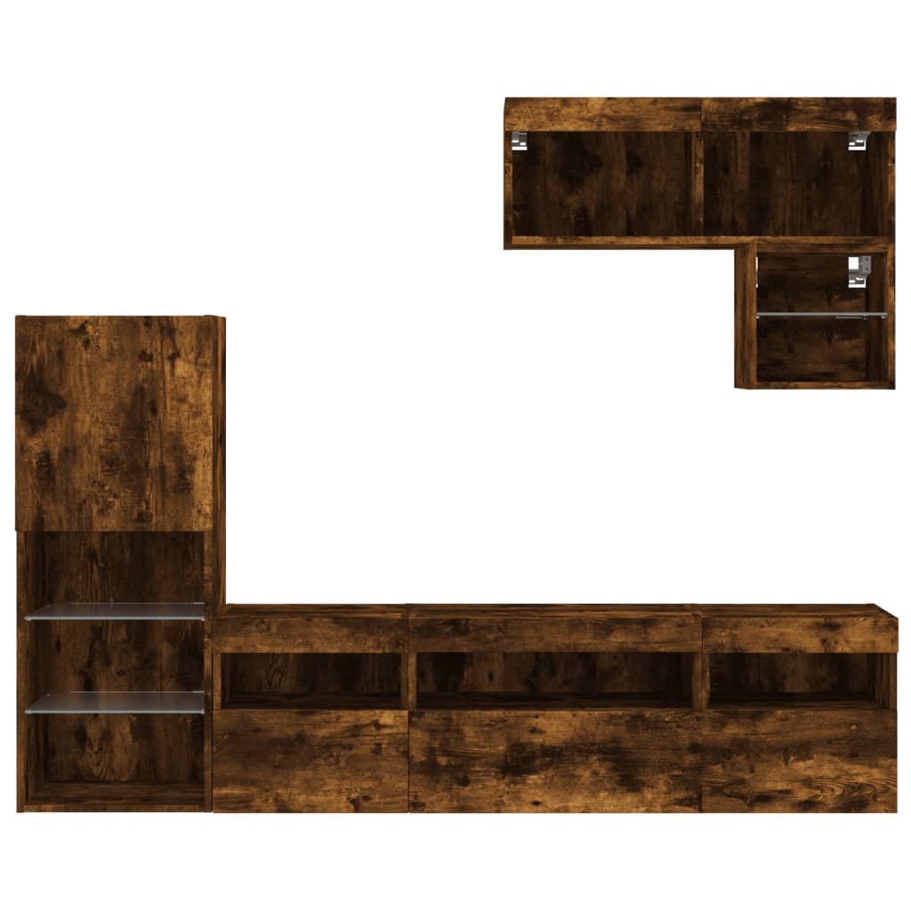 Mobili Tv A Muro Con Led 6Pz In Legno Multistrato