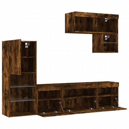 Mobili Tv A Muro Con Led 6Pz In Legno Multistrato