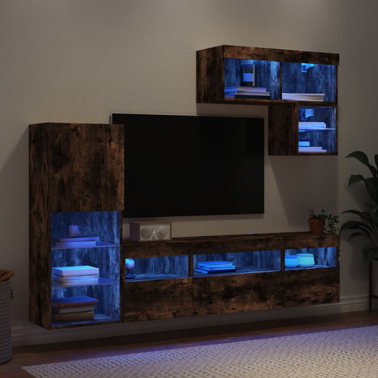 Mobili Tv A Muro Con Led 6Pz In Legno Multistrato