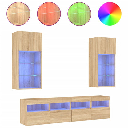 Mobili Tv A Muro Con Led 5Pz Legno Multistrato
