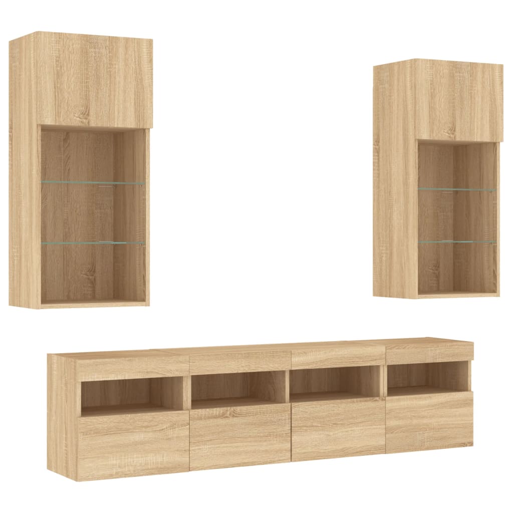 Mobili Tv A Muro Con Led 5Pz Legno Multistrato
