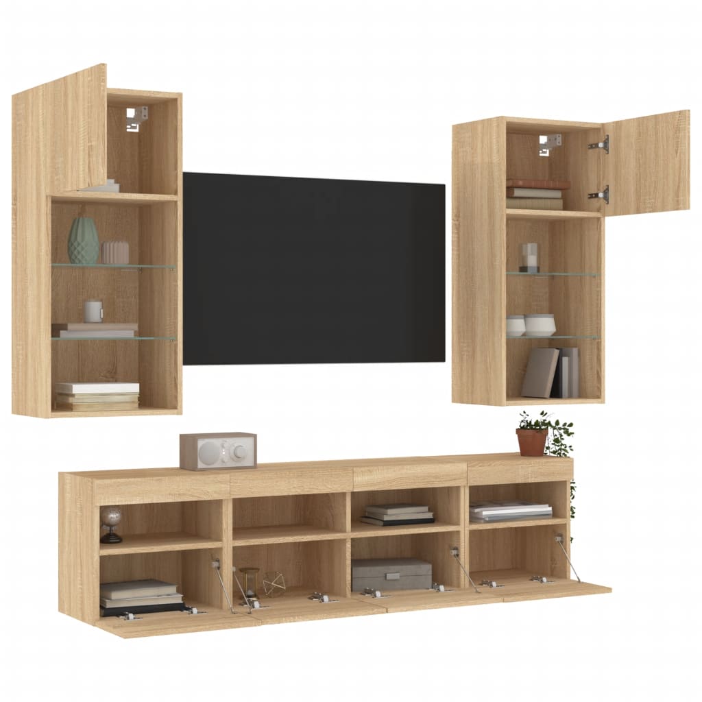 Mobili Tv A Muro Con Led 5Pz Legno Multistrato