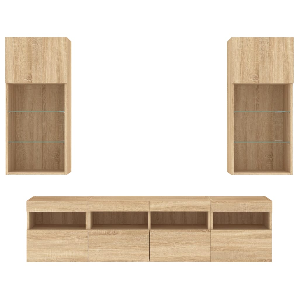 Mobili Tv A Muro Con Led 5Pz Legno Multistrato