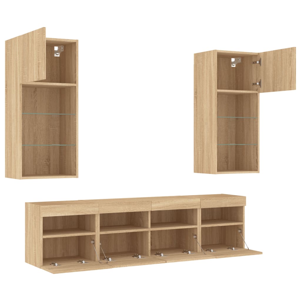Mobili Tv A Muro Con Led 5Pz Legno Multistrato