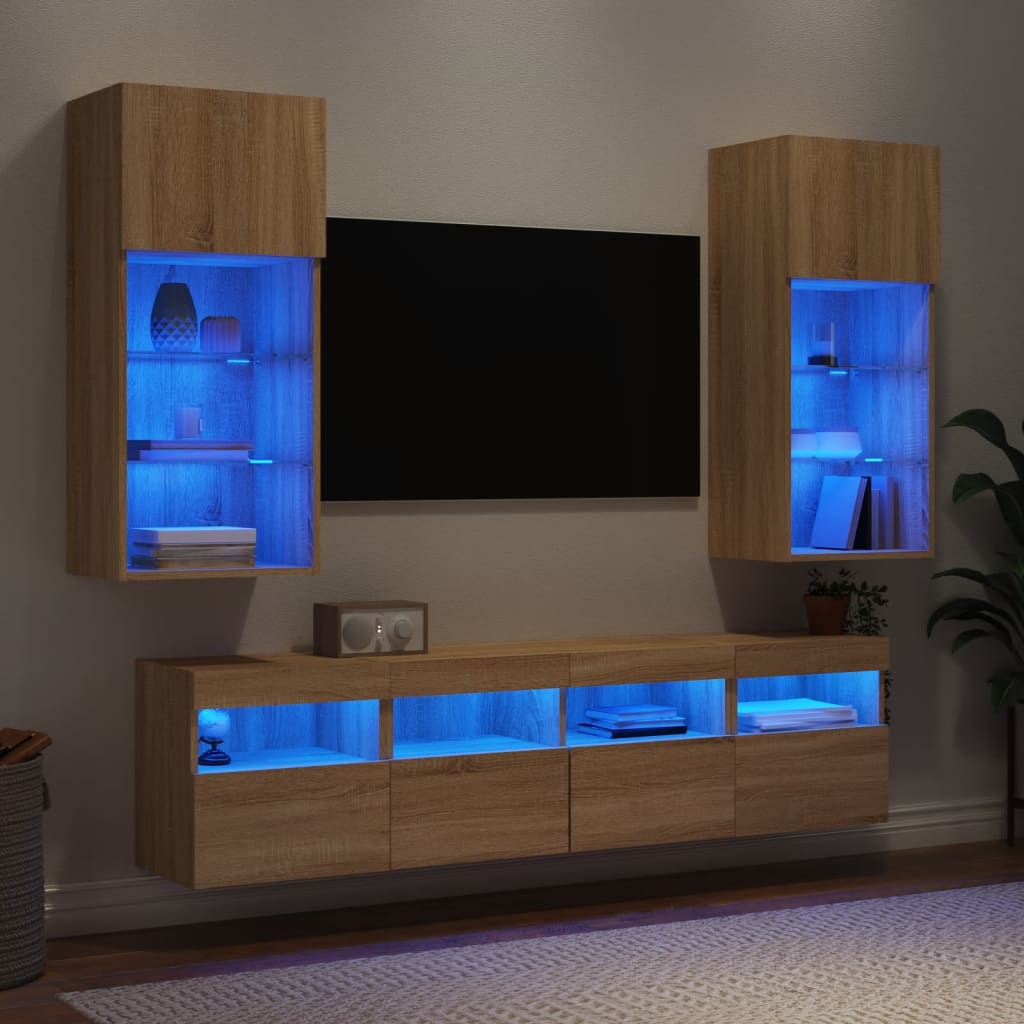 Mobili Tv A Muro Con Led 5Pz Legno Multistrato