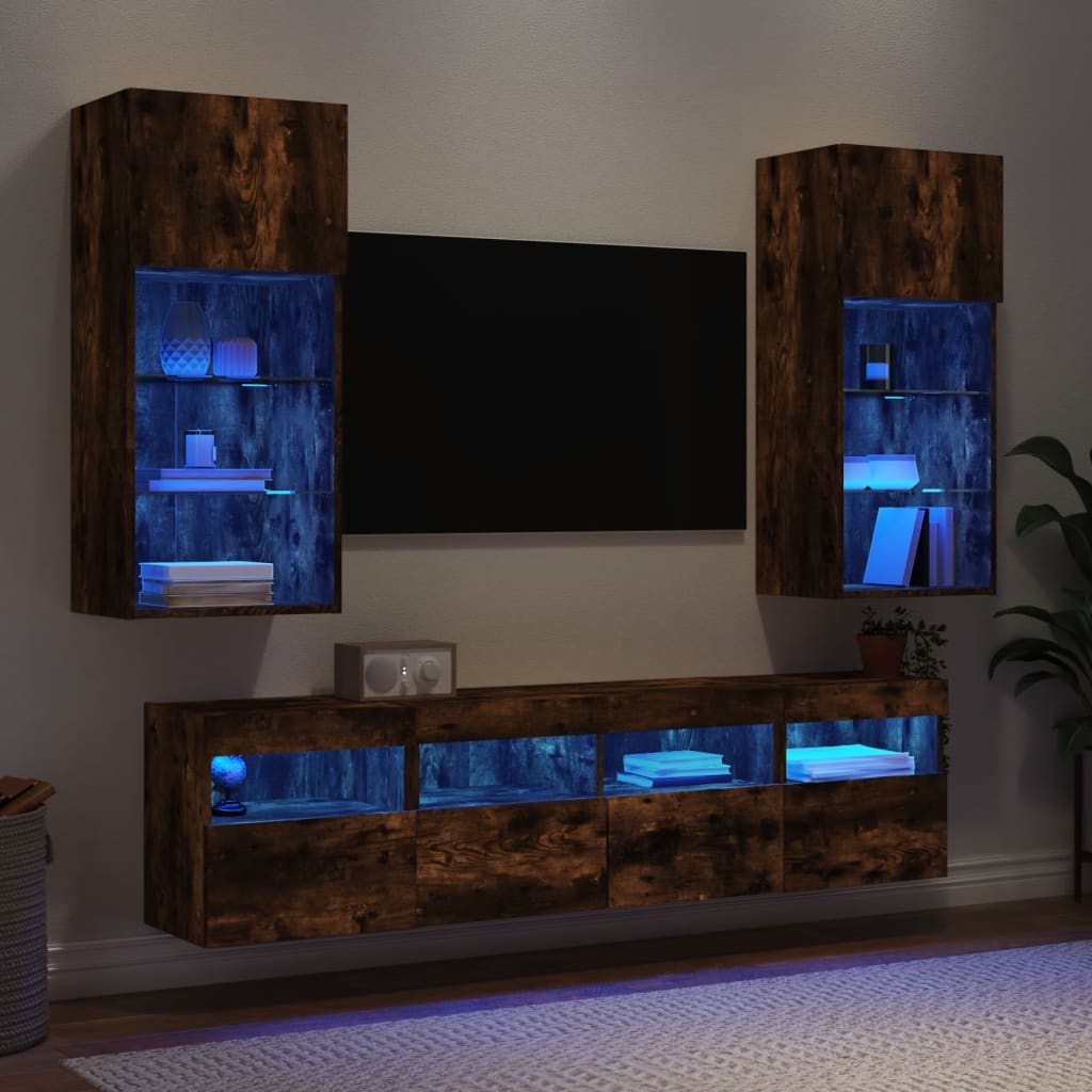 Mobili Tv A Muro Con Led 5Pz Legno Multistrato