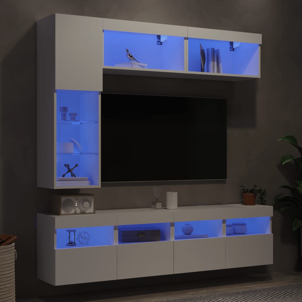 Set Mobili Tv A Muro 7 Pz Con Luci Led
