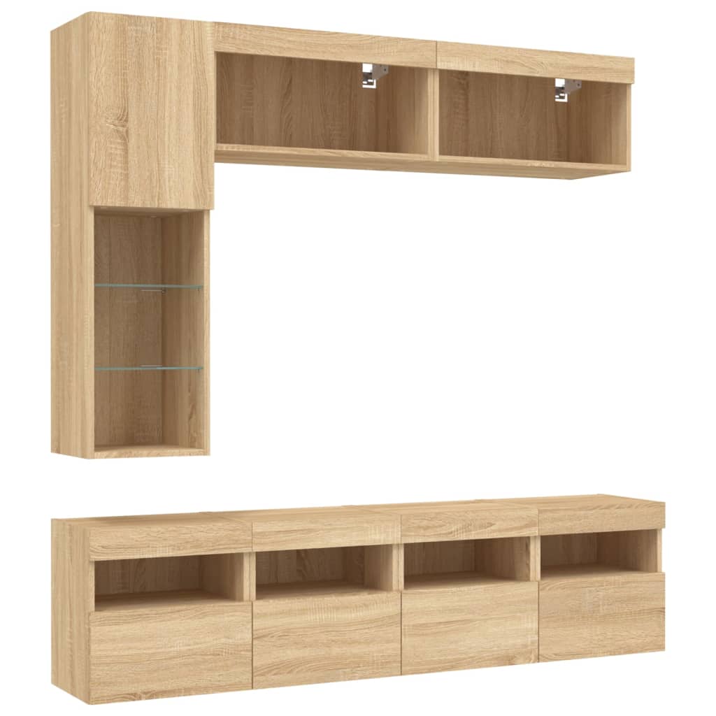 Set Mobili Tv A Muro 7 Pz Con Luci Led