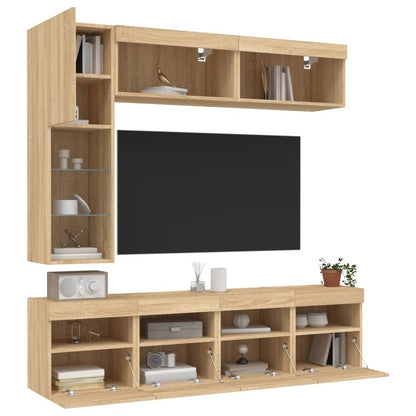 Set Mobili Tv A Muro 7 Pz Con Luci Led