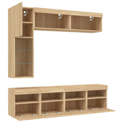Set Mobili Tv A Muro 7 Pz Con Luci Led