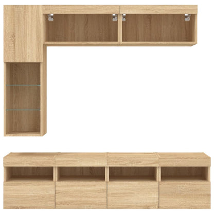 Set Mobili Tv A Muro 7 Pz Con Luci Led