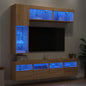 Set Mobili Tv A Muro 7 Pz Con Luci Led