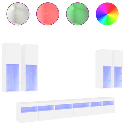 Set Mobili Tv A Muro 7 Pz Con Luci Led