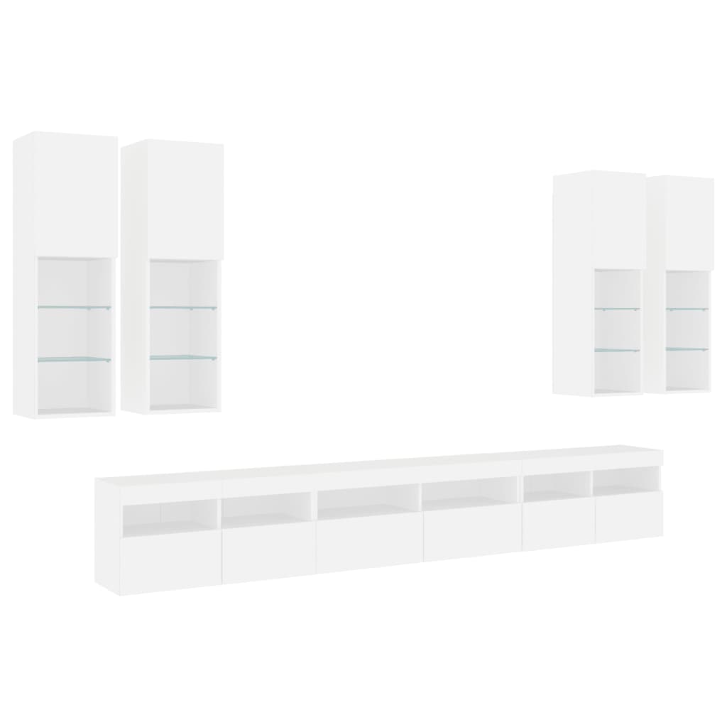 Set Mobili Tv A Muro 7 Pz Con Luci Led