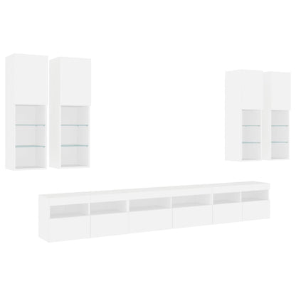 Set Mobili Tv A Muro 7 Pz Con Luci Led