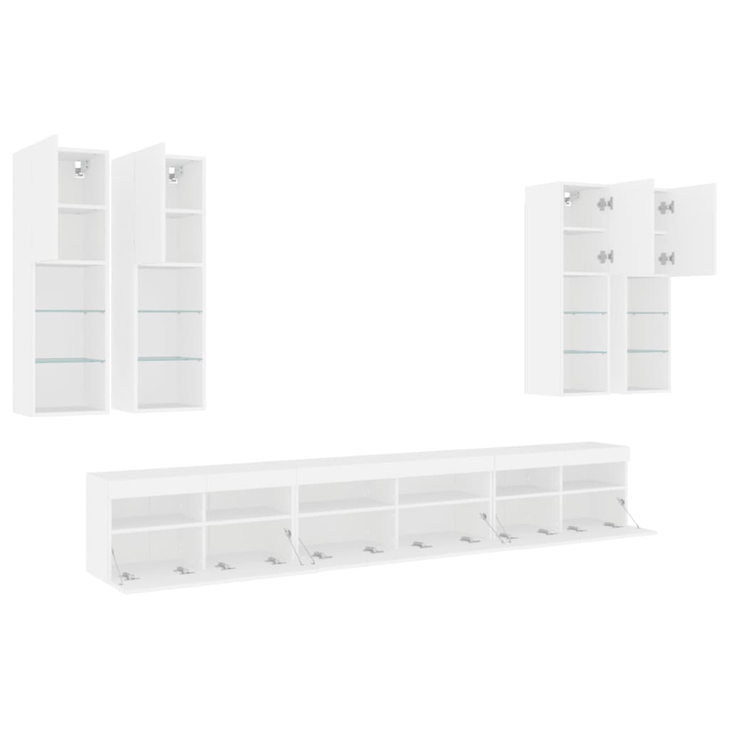 Set Mobili Tv A Muro 7 Pz Con Luci Led