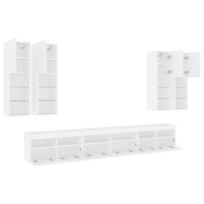 Set Mobili Tv A Muro 7 Pz Con Luci Led