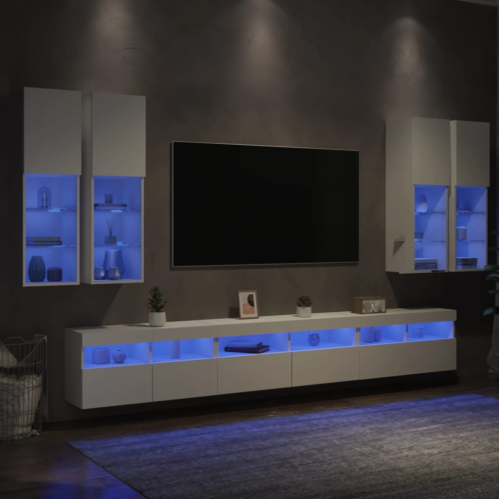 Set Mobili Tv A Muro 7 Pz Con Luci Led