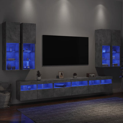 Set Mobili Tv A Muro 7 Pz Con Luci Led