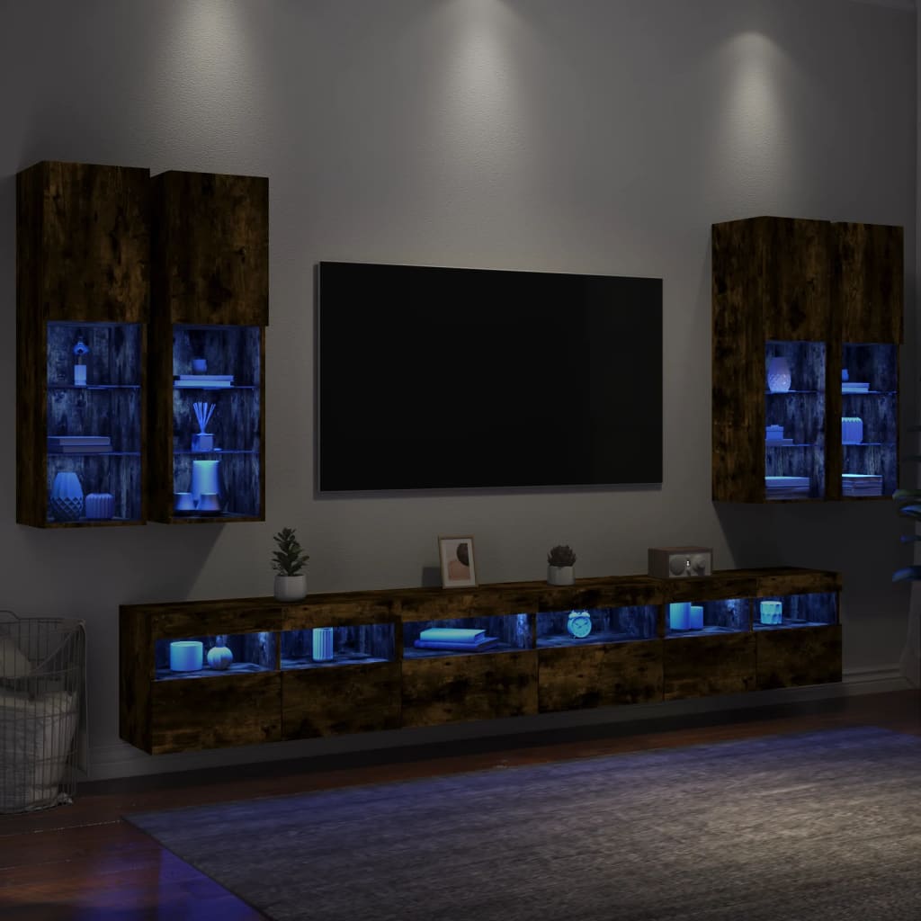 Set Mobili Tv A Muro 7 Pz Con Luci Led