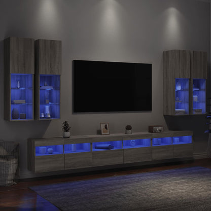 Set Mobili Tv A Muro 7 Pz Con Luci Led