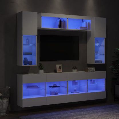 Set Mobili Tv A Muro 6 Pz Con Luci Led