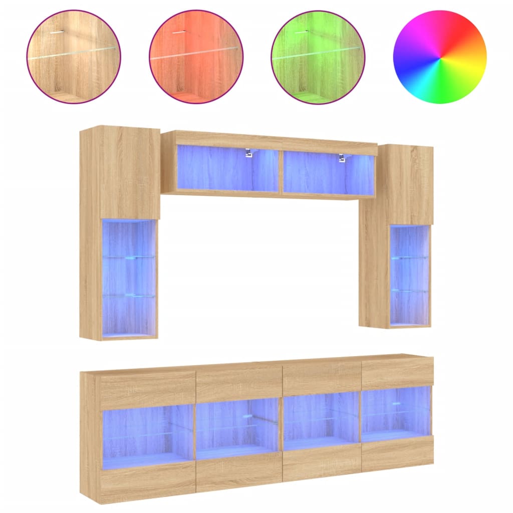 Set Mobili Tv A Muro 6 Pz Con Luci Led