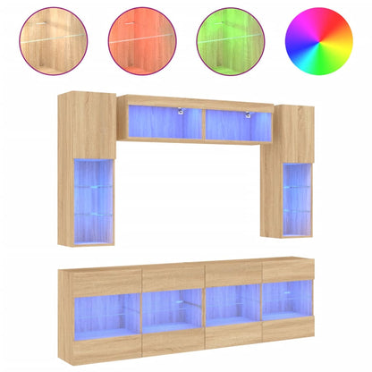 Set Mobili Tv A Muro 6 Pz Con Luci Led