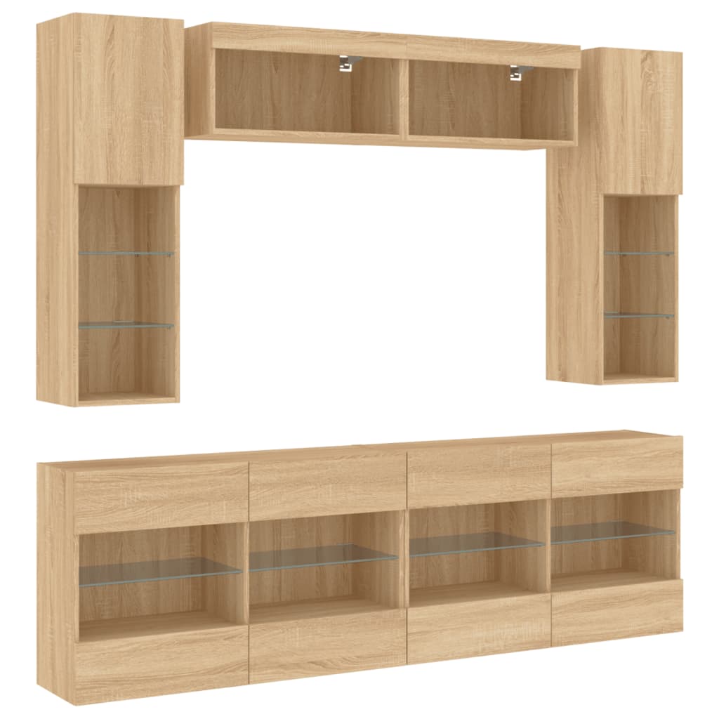 Set Mobili Tv A Muro 6 Pz Con Luci Led