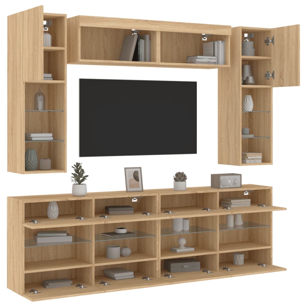 Set Mobili Tv A Muro 6 Pz Con Luci Led