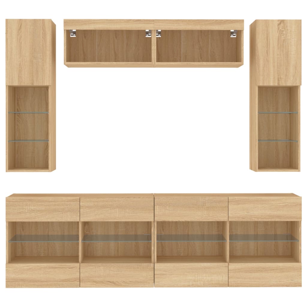 Set Mobili Tv A Muro 6 Pz Con Luci Led