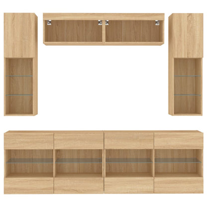 Set Mobili Tv A Muro 6 Pz Con Luci Led