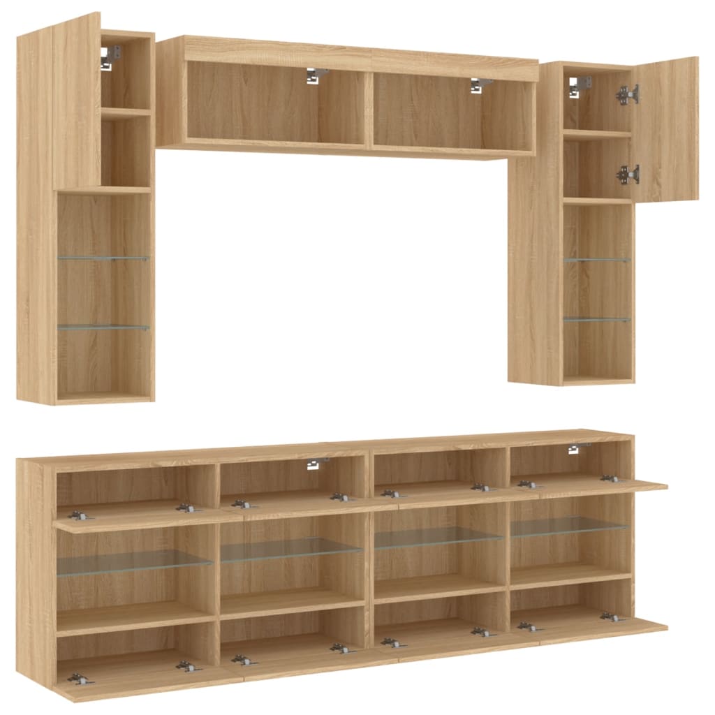 Set Mobili Tv A Muro 6 Pz Con Luci Led