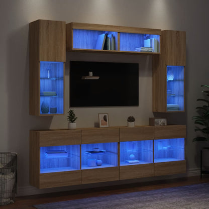 Set Mobili Tv A Muro 6 Pz Con Luci Led