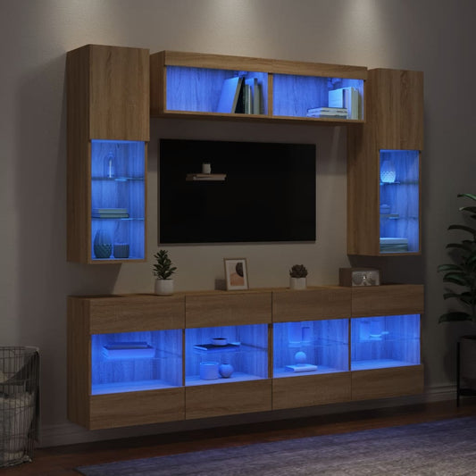 Set Mobili Tv A Muro 6 Pz Con Luci Led