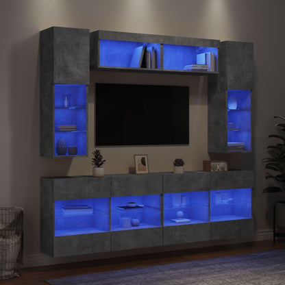 Set Mobili Tv A Muro 6 Pz Con Luci Led
