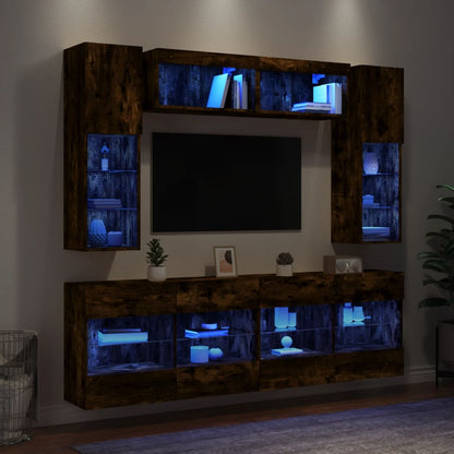 Set Mobili Tv A Muro 6 Pz Con Luci Led